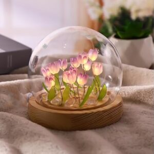 One94Store Tulip Lamp LED Night Light Decoration Lamp Glass Artificial Tulips Table Lamp for Bedroom, Livingroom, Birthday, Anniversary Gift (8 cm, 10 Flower, Purple)