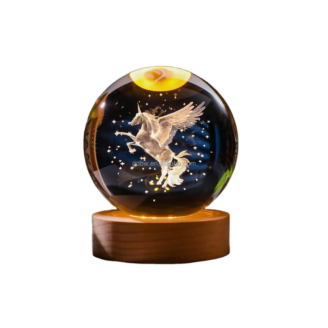 Hamsa 3D Crystal Ball with LED Wooden Base-Solar System Night Light, 3D Crystal Ball, Galaxy Lamp Ball,Light Lamp with USB Powered (Unicorn)