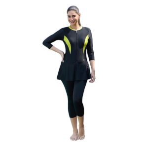 ROVARS Women’s Swimming Costume with Removable Chest Pads I Frock Style with Front Zipper