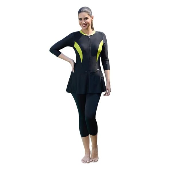 ROVARS Women’s Swimming Costume with Removable Chest Pads I Frock Style with Front Zipper