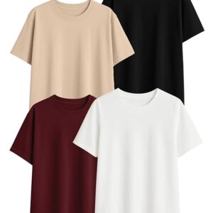 JUNEBERRY® 100% Pure Cotton Oversized Loose Fit Half Sleeve Drop Shoulder Solid Core Round Neck Multicolor T-Shirt Combo for Women (Pack of 4)