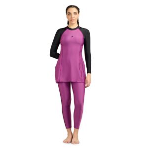 Boldfit Swimming Suit for Women 2 Piece Swim Suit Set Full Body Swimming Costume for Women Stretchable Fit Swimwear for Ladies Sleeve Swimsuit for Woman Berry S