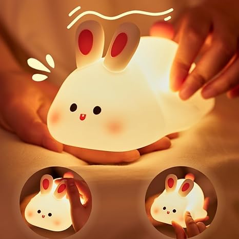 One94Store Kids Cute Little Rabbit Night Light Touch Silicone Animal Night Lamp | Rechargeable LED Bedside Lamp for Children's Bedroom | Ideal Gift for Boys, Girls, Toddlers, and Nursery
