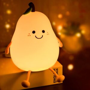 IMNISHNAY Night Light Pear Cute LED Nursery Nightlight Lamp, Tap Control Squishy Silicone, USB Rechargeable Bedside Lamp for Bedroom, Warm White & 7 Colors, Christmas Gift for Kids Girls Boys (Pear)