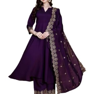 Granthva Fab Kurta Set for Women Silk Embroidered Anarkali Kurta Set for Women with Palazzos and Dupatta