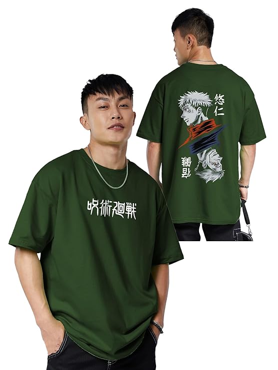 fanideaz Mens Cotton Round Neck Oversized Anime Printed Half Sleeve Branded T-Shirt ||Anime Printed T-Shirts for Men || Oversized Tshirts for Mens