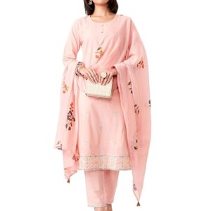 Amazon Brand - Myx Women's Embroidered Cotton Kurta Pant Set with Dupatta