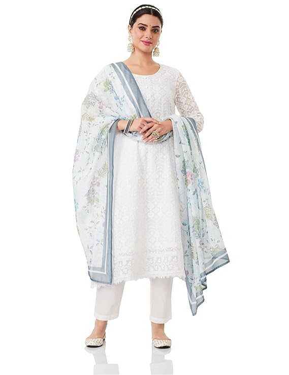 Amazon Brand - Myx Women's Printed A-line Kurta Pant Set with Dupatta