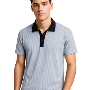 Jump Cuts || Mens || Half Zipper || Striped || Polo Neck || Half Sleeve || Polyester || T-Shirt
