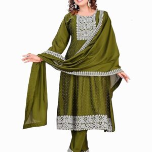 Woman Kurta Pent Dupatta Set Vichitra Silk Anarkali Embroidery for Party Festive Birthday Anniversary wear