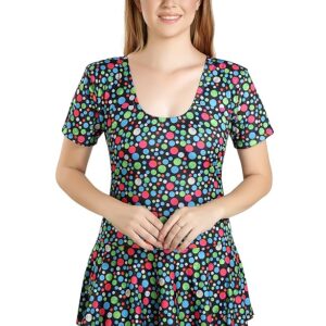 ROVARS Poly Jersy - Printed Swimming Costume for Women Frock Style [Half Sleeves - Half Length - Without Pads]