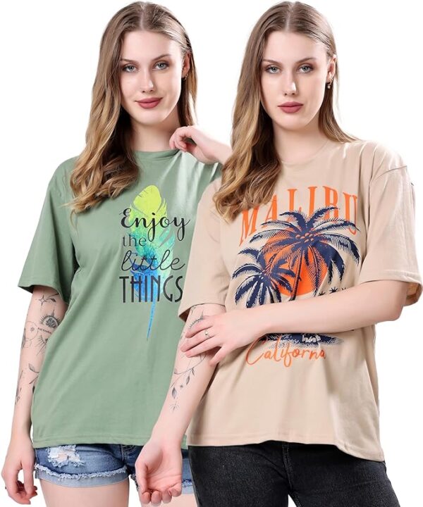 London Hills Women's Cotton Oversized Fit Oversized Tshirt || Oversized Tshirt- Pack of 2
