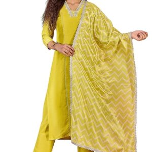 Jwalin Women's Chinon Silk Kurta Pant Set with Dupatta