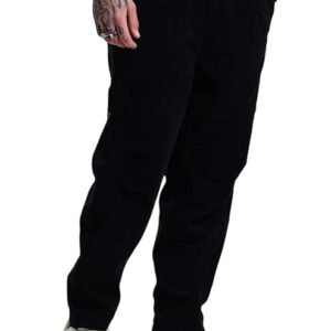 SNITCH Men Cargo Pants | Regular Fit Solid Pattern with Utility Pockets & Drawstring Waist | Durable Corduroy Polyester Fabric for Casual & Streetwear Use