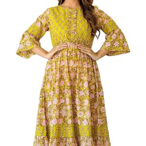 Yash Gallery Women's Cotton Floral Printed Anarkali Maxi Dress