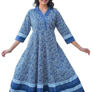 Yash Gallery Women's Cotton Floral Printed Maxi Anarkali Dress
